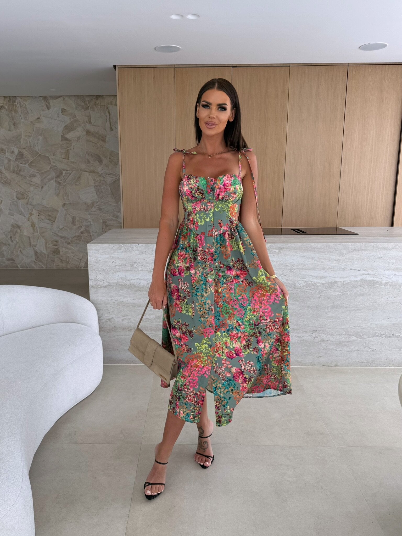 Summer Fashion Sleeveless Women Sling Dress Print Elegant Casual Long Party Evening Dress