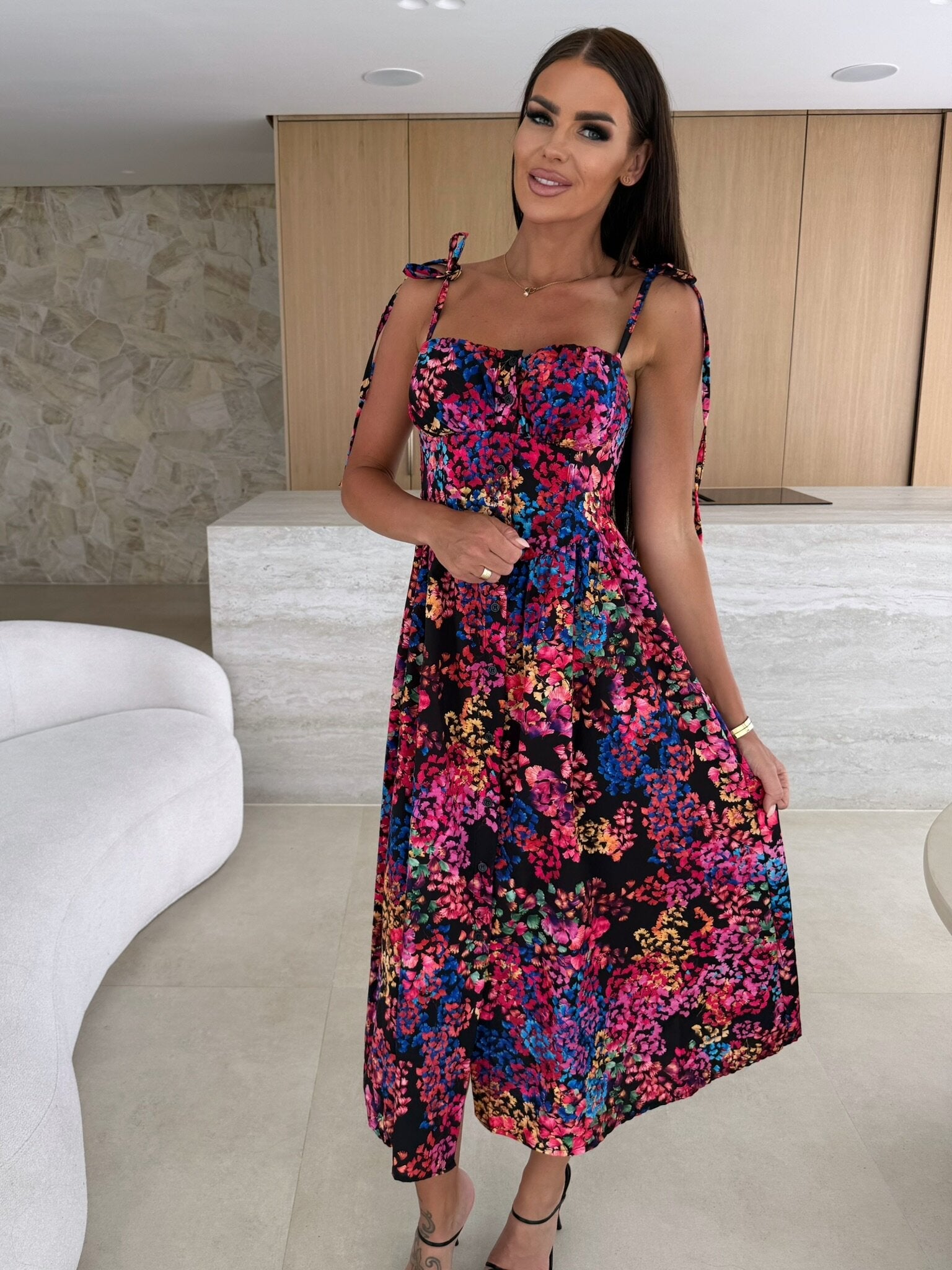 Summer Fashion Sleeveless Women Sling Dress Print Elegant Casual Long Party Evening Dress