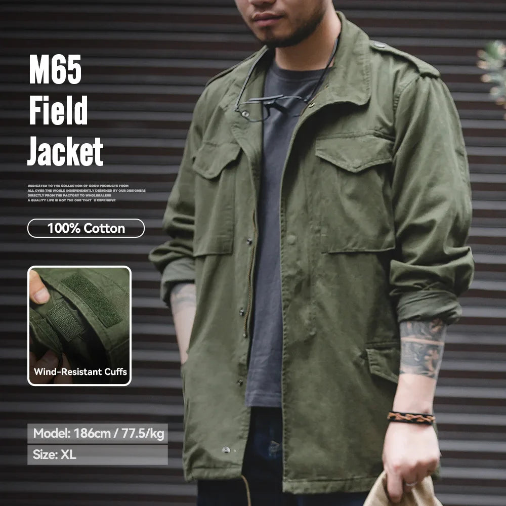 Maden Retro M65 Jackets for Men Green Outdoor Windbreaker Vintage Casual Solid Coat Mens Clothes Multi-Pocket Jacket