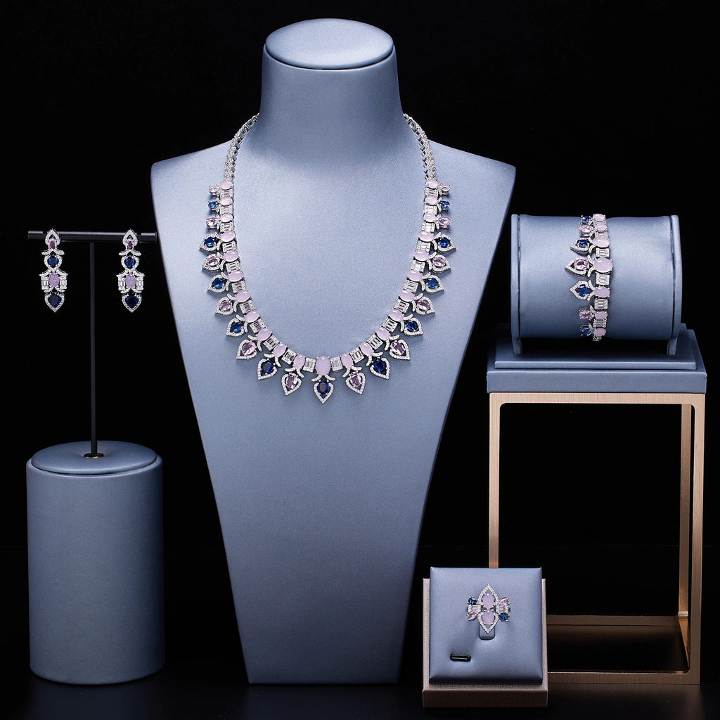 2024 New Fashion Turquoise UAE Dubai Bridal Jewelry Set For Women Wedding Party Nigerian African Necklace Earring Set