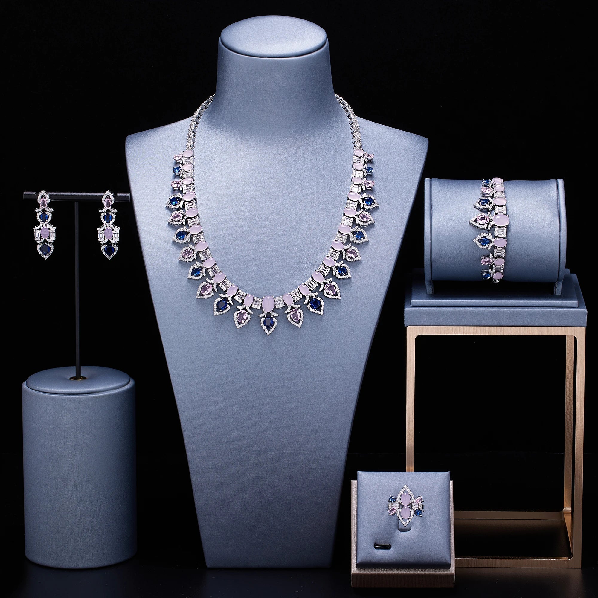 2024 New Fashion Turquoise UAE Dubai Bridal Jewelry Set For Women Wedding Party Nigerian African Necklace Earring Set