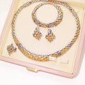 Italian Design Jewelry Set Gold Silver Color Two Tone Necklace Bracelet Geometry Stud Earring Ring For Women Wedding Gift
