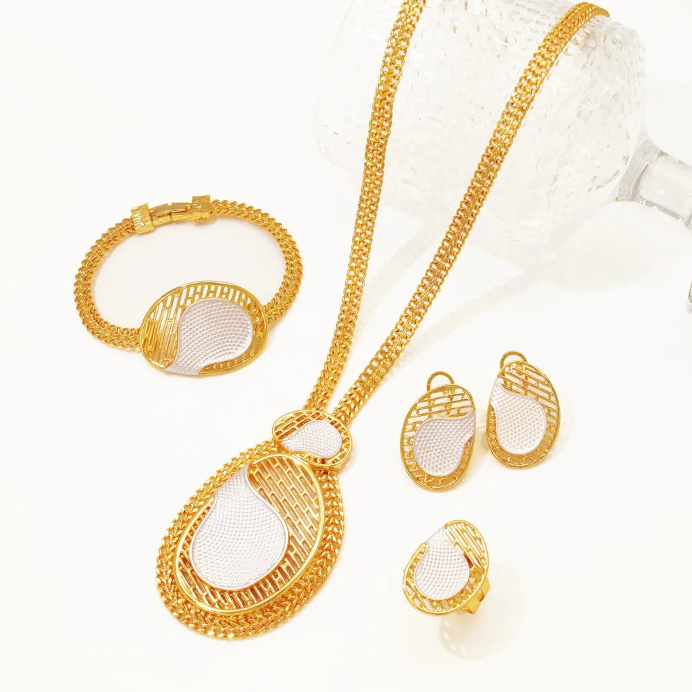 Big Jewelry Set Two Tone Miami Chain Necklace Bracelet Elegant Stud Earring Ring 2025 Trendy Wedding Party Jewellery ﻿