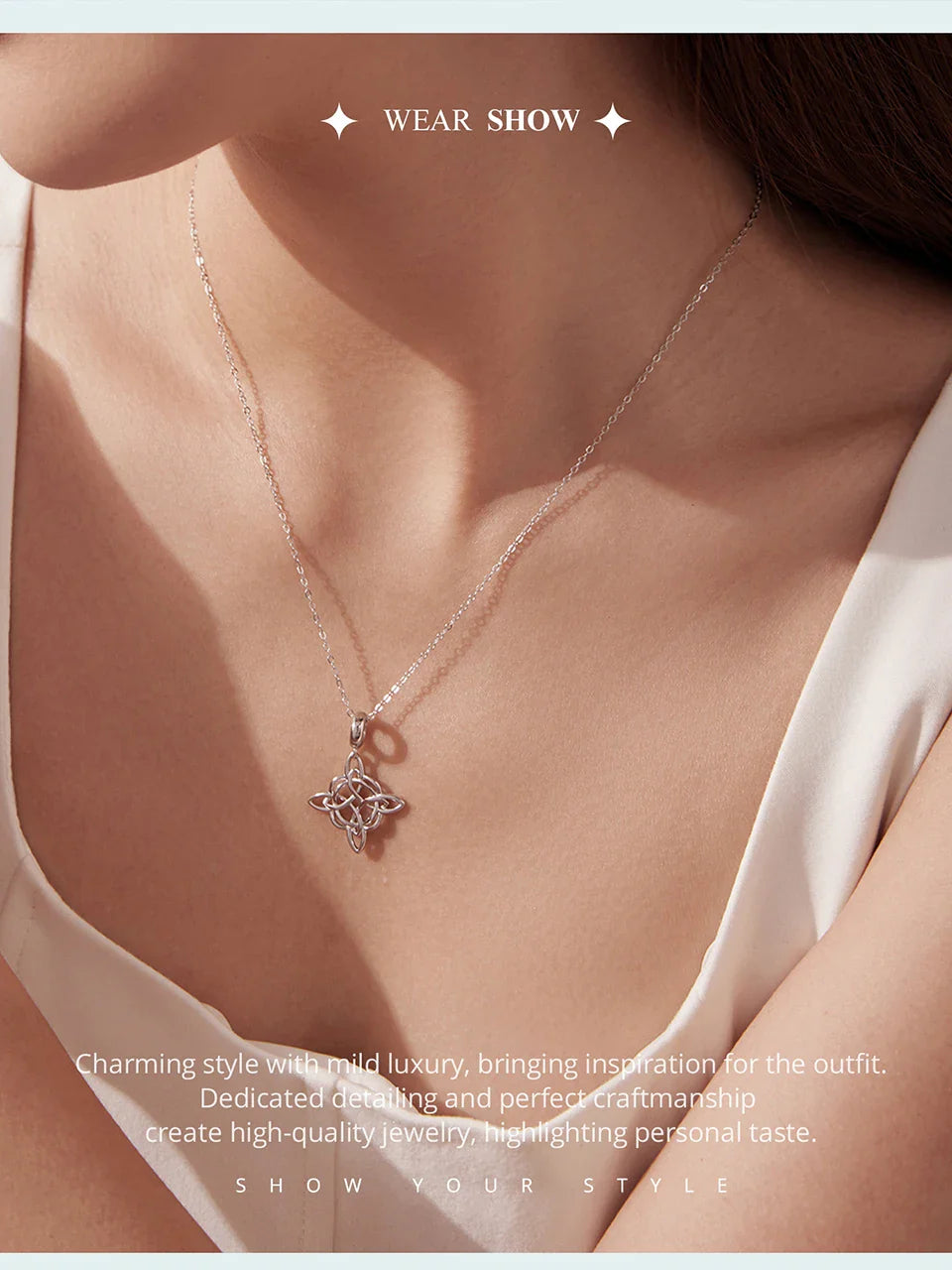 925 Sterling Silver Celtic Knot Pendant Necklace Interlocking Loops O-Chain Link Chain Original for Women Daily Love Gift