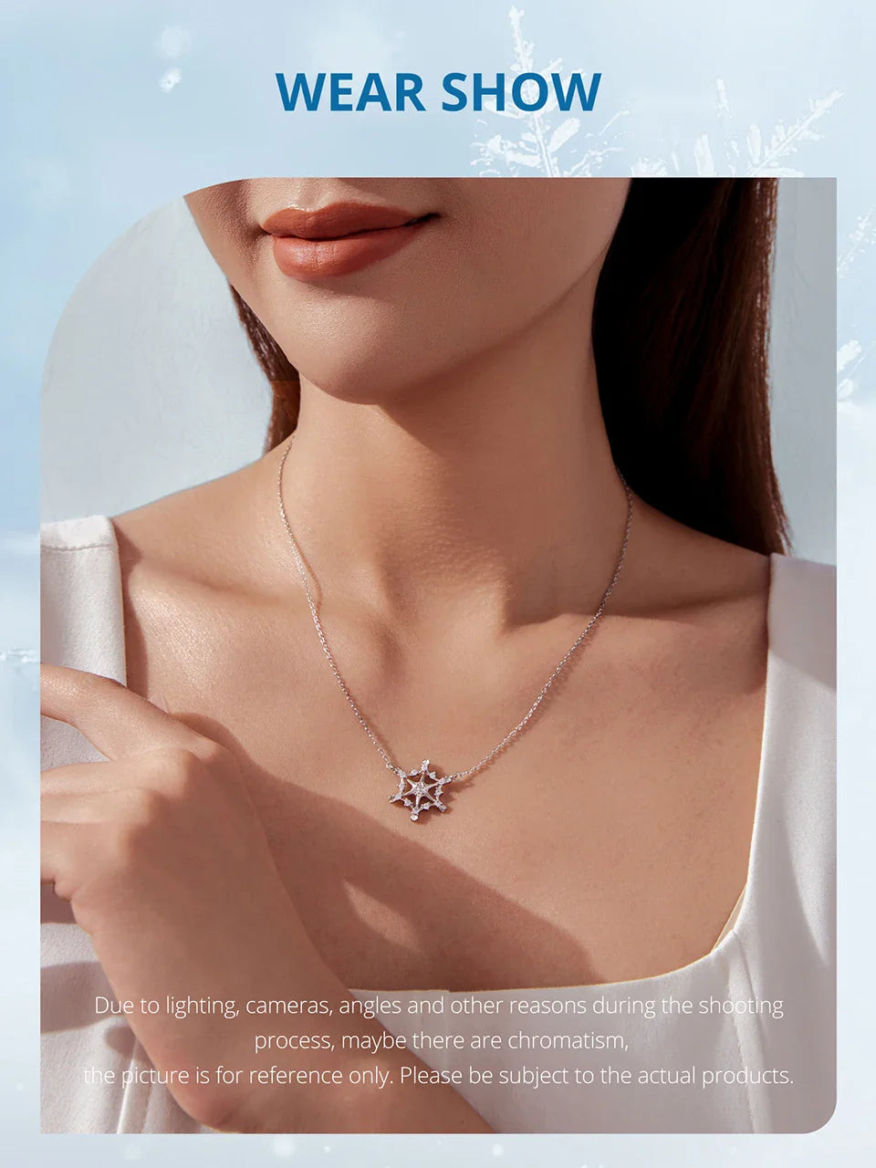 925 Sterling Silver Snowflake Pendant Necklace Sparkling Hexagram CZ Link  O-Chain Original for Women Xmas Winter Gift