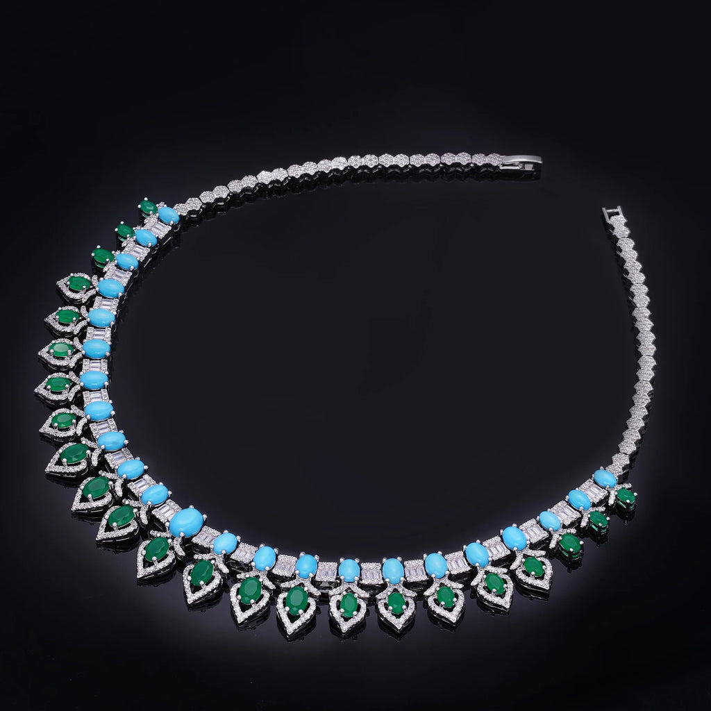 2024 New Fashion Turquoise UAE Dubai Bridal Jewelry Set For Women Wedding Party Nigerian African Necklace Earring Set