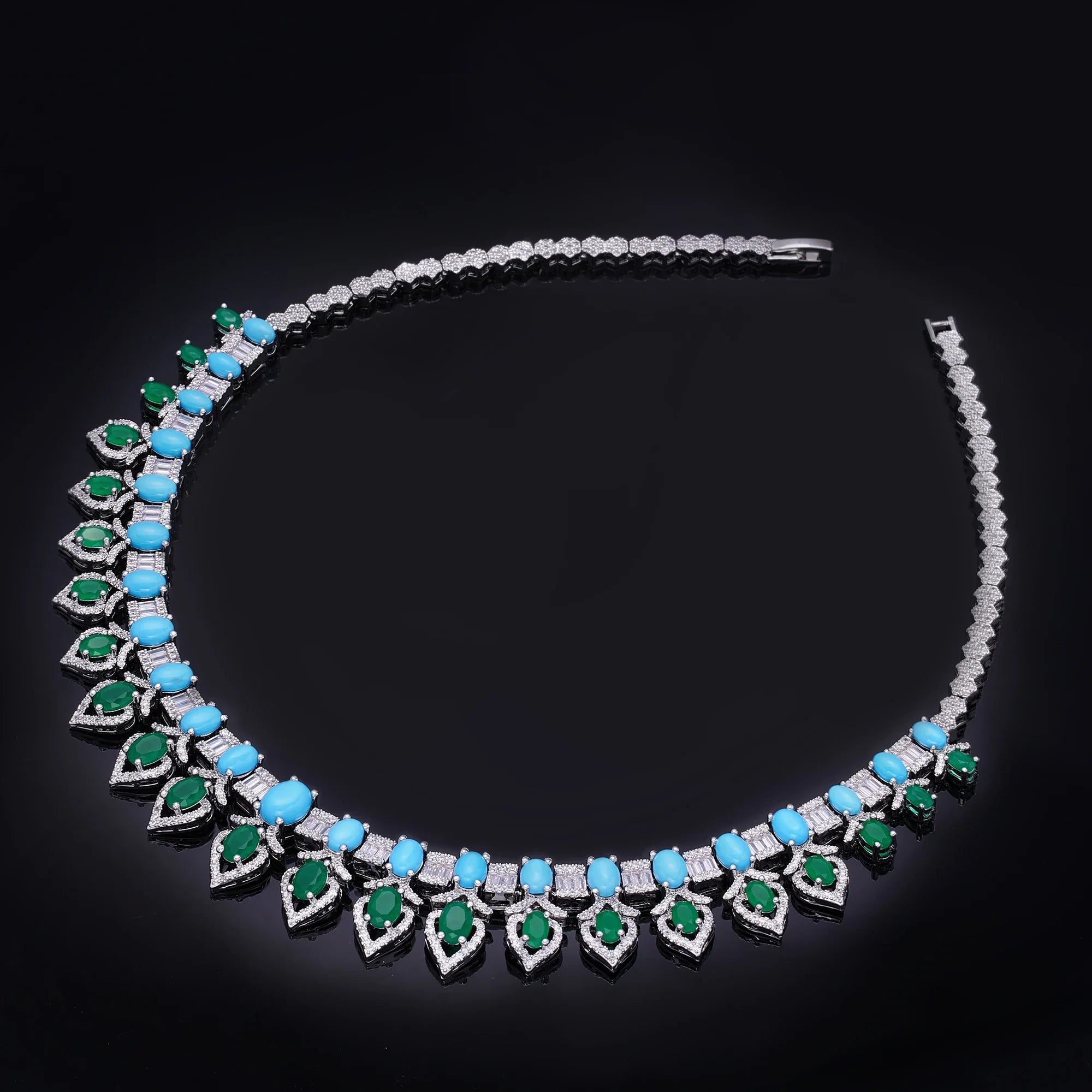 2024 New Fashion Turquoise UAE Dubai Bridal Jewelry Set For Women Wedding Party Nigerian African Necklace Earring Set
