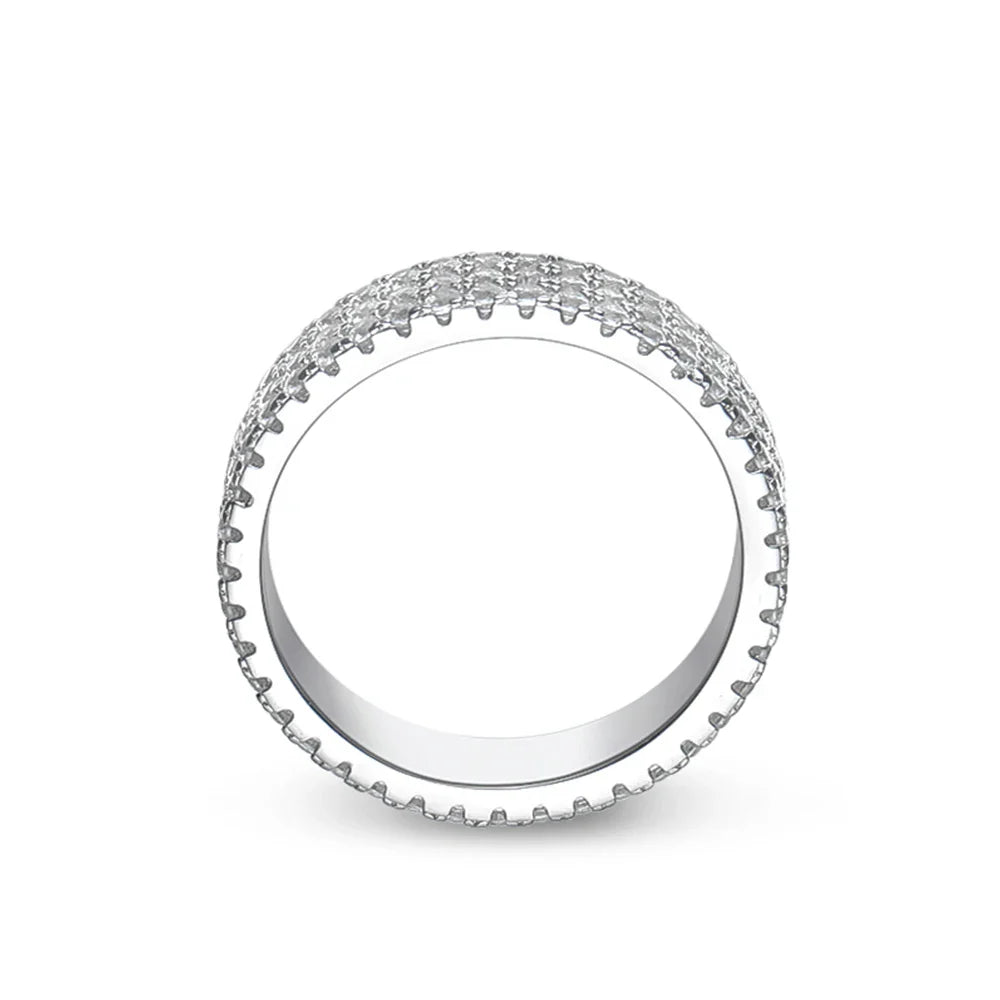 Full Moissanite Ring 925 Sterling Sliver Plated 18k Eternity Band Hip Hop Rings for Woman Man Party Sparkling Jewely