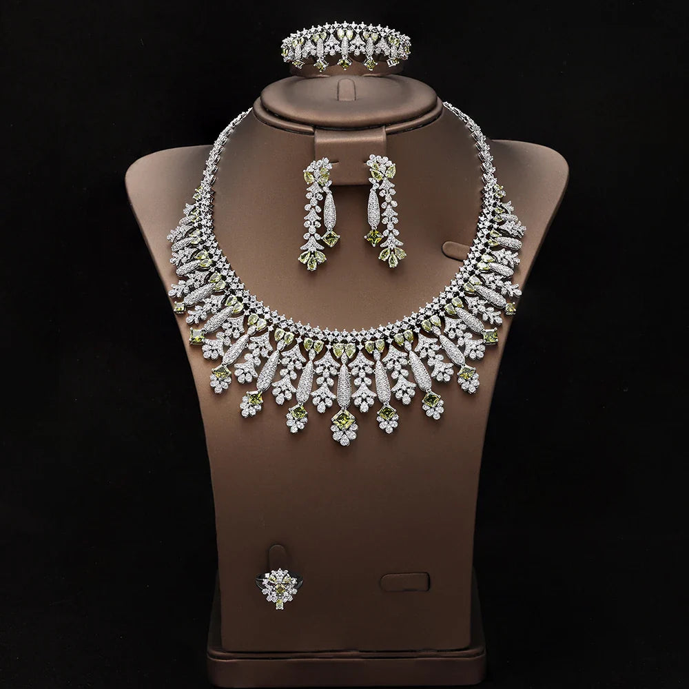 4pcs Bridal Zirconia Full Jewelry Sets For Women Party, Luxury Dubai Nigeria CZ Crystal Wedding Jewelry Sets