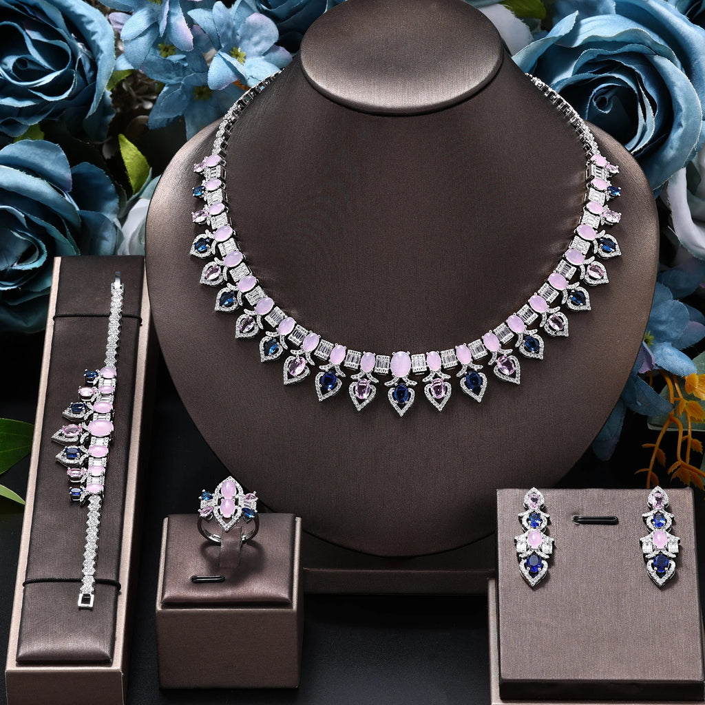 2024 New Fashion Turquoise UAE Dubai Bridal Jewelry Set For Women Wedding Party Nigerian African Necklace Earring Set