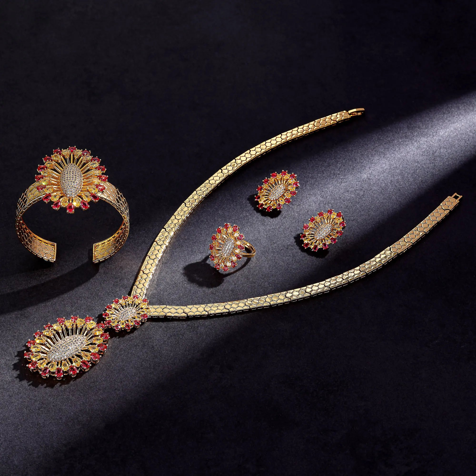 2024 Bridal Wedding Jewelry Set for Women Gold Plated Nigerian African 4pcs Jewelry Necklace Earrings Set Green Red CZ Zirconia