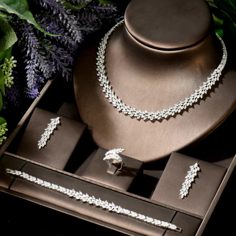 Classic rectangular cubic zirconia wedding necklace and earring set Dubai Nigeria CZ Bridal Jewelry Set