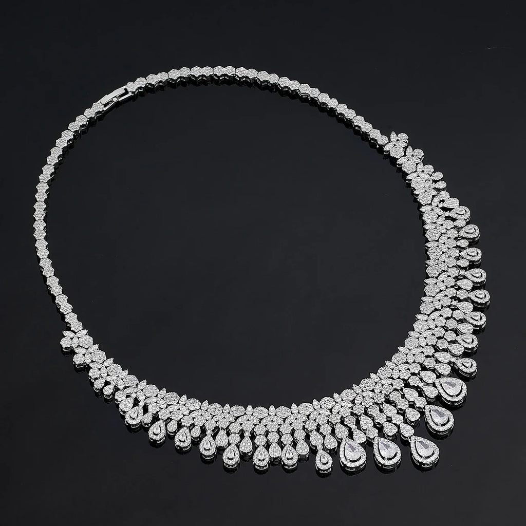 Luxury Women's Jewelry Elegant Style Bridal Tassel Zircon Necklace Earrings Bracelet Ring 4 Piece Bridal Large Wedding Jewelry S