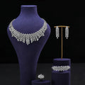 Four-piece Dubai cubic zirconia tassel pendant large chunky wedding bridal necklace luxury jewelry set for bridal party