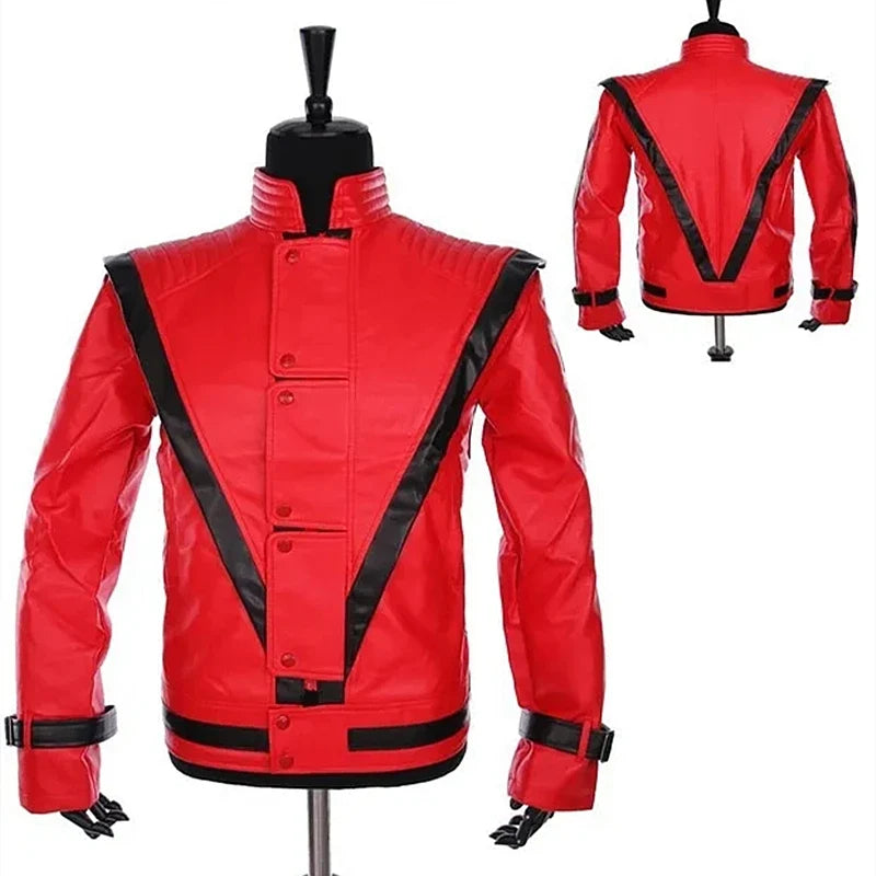 Michael Jackson Scary Night Red Leather Jacket Best Thriller Halloween Costume Christmas Gift