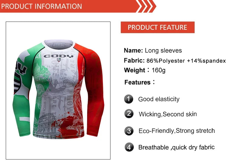 Men's MMA BJJ Rashguard Brazilian Jiu-Jitsu No Gi Grey Compression Gym Shirts Westling Martial Art Training T Shirt