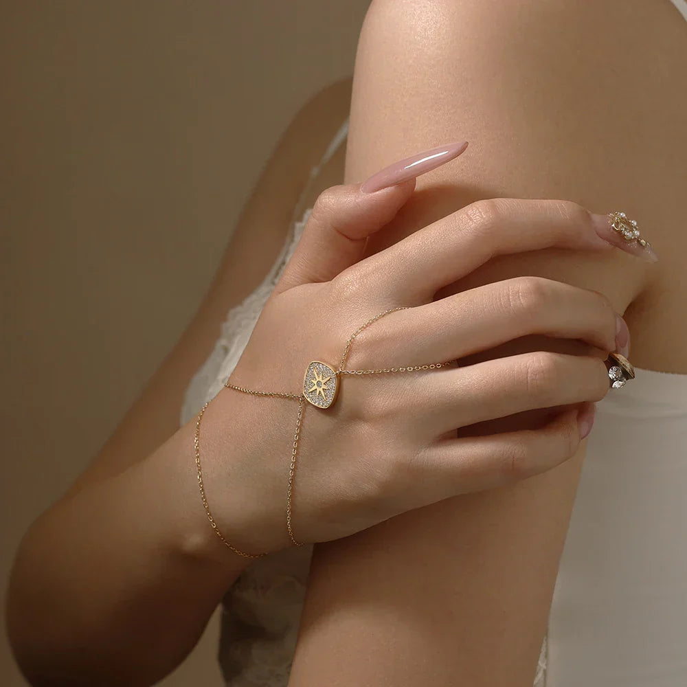 Vintage Hand Chain Bracelet Ring for Women s925 Silver 18k Gold Plated Moissanite Charm Bracelets Party Christmas Gifts