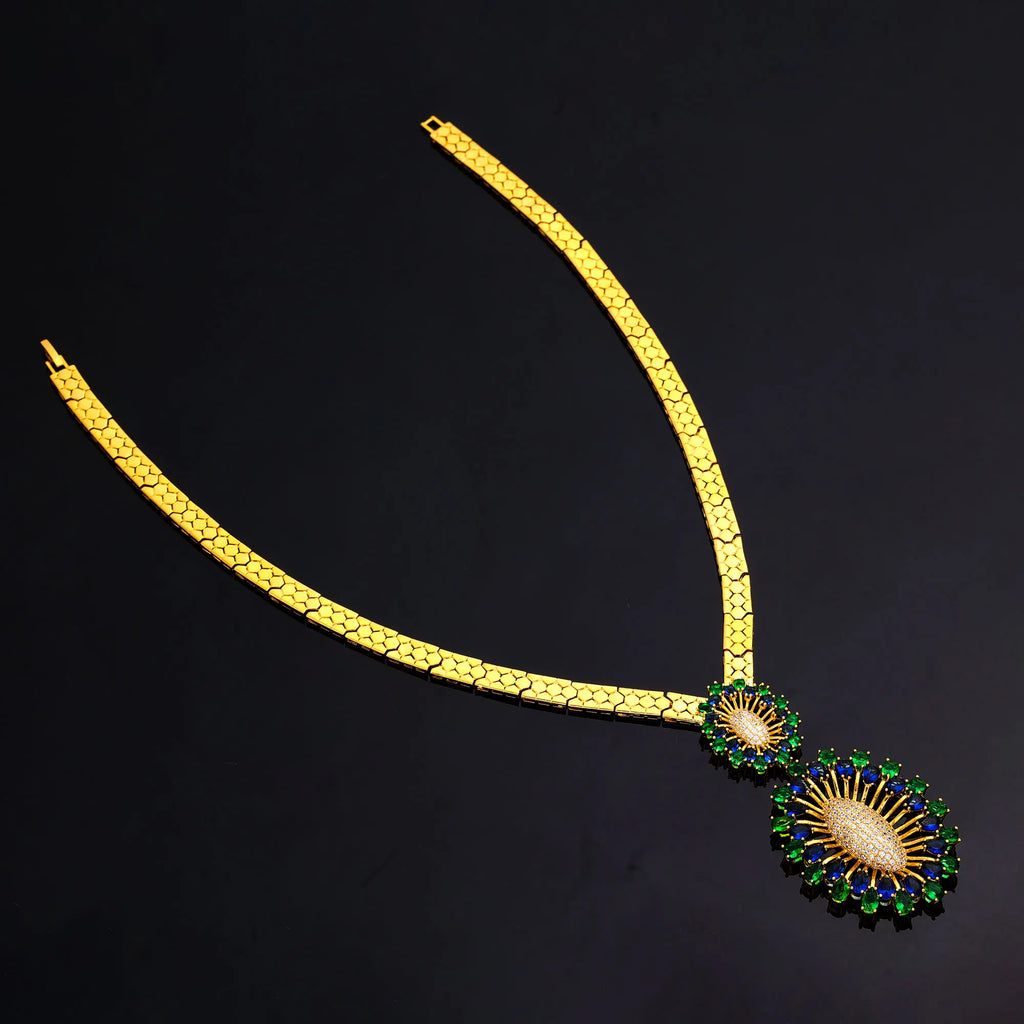2024 Bridal Wedding Jewelry Set for Women Gold Plated Nigerian African 4pcs Jewelry Necklace Earrings Set Green Red CZ Zirconia