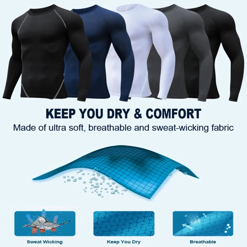 Men's Long Sleeves T-shirt Fitness Sportswear Spring Autumn Athletic Quick Dry T-shirt Gym Running Sports Outdoor Tops for Men