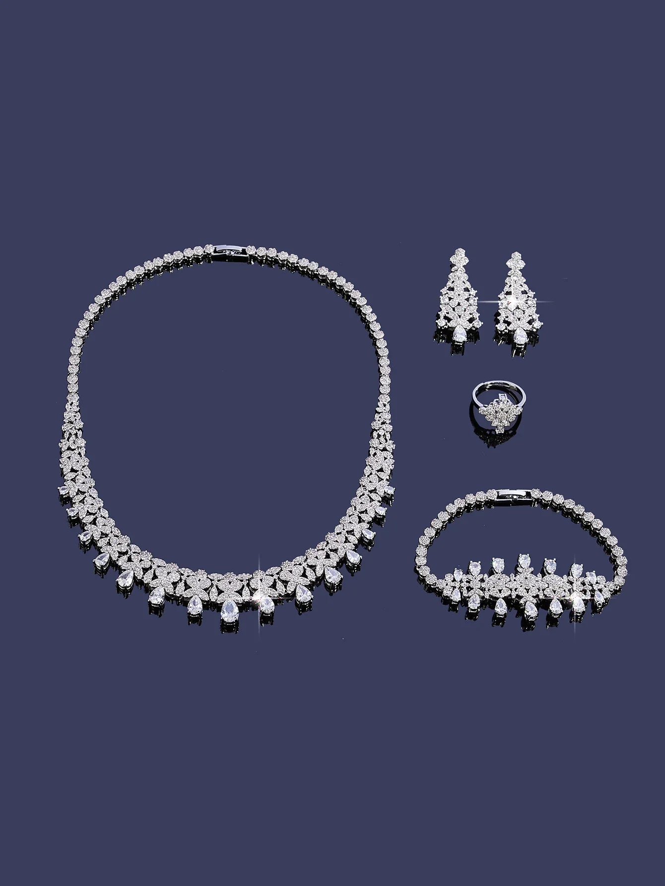 4pcs Bridal Cubic Zirconia Jewelry Sets For Women Party Luxury Dubai Nigeria CZ Crystal Wedding Jewelry Sets