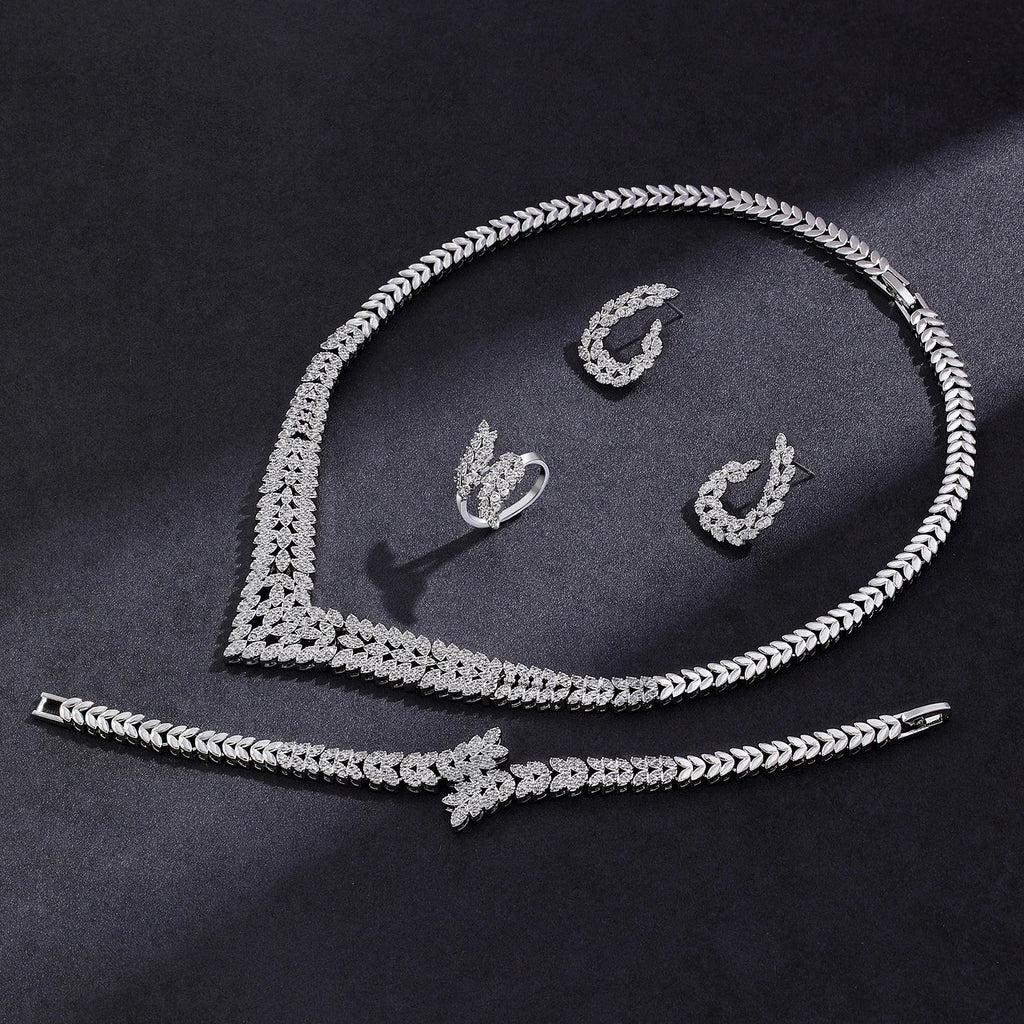 2025 New Wedding Jewelry Set for Women Saudi Arabia 4 Pieces Zirconia Bridal Jewellery Collection Necklace Set