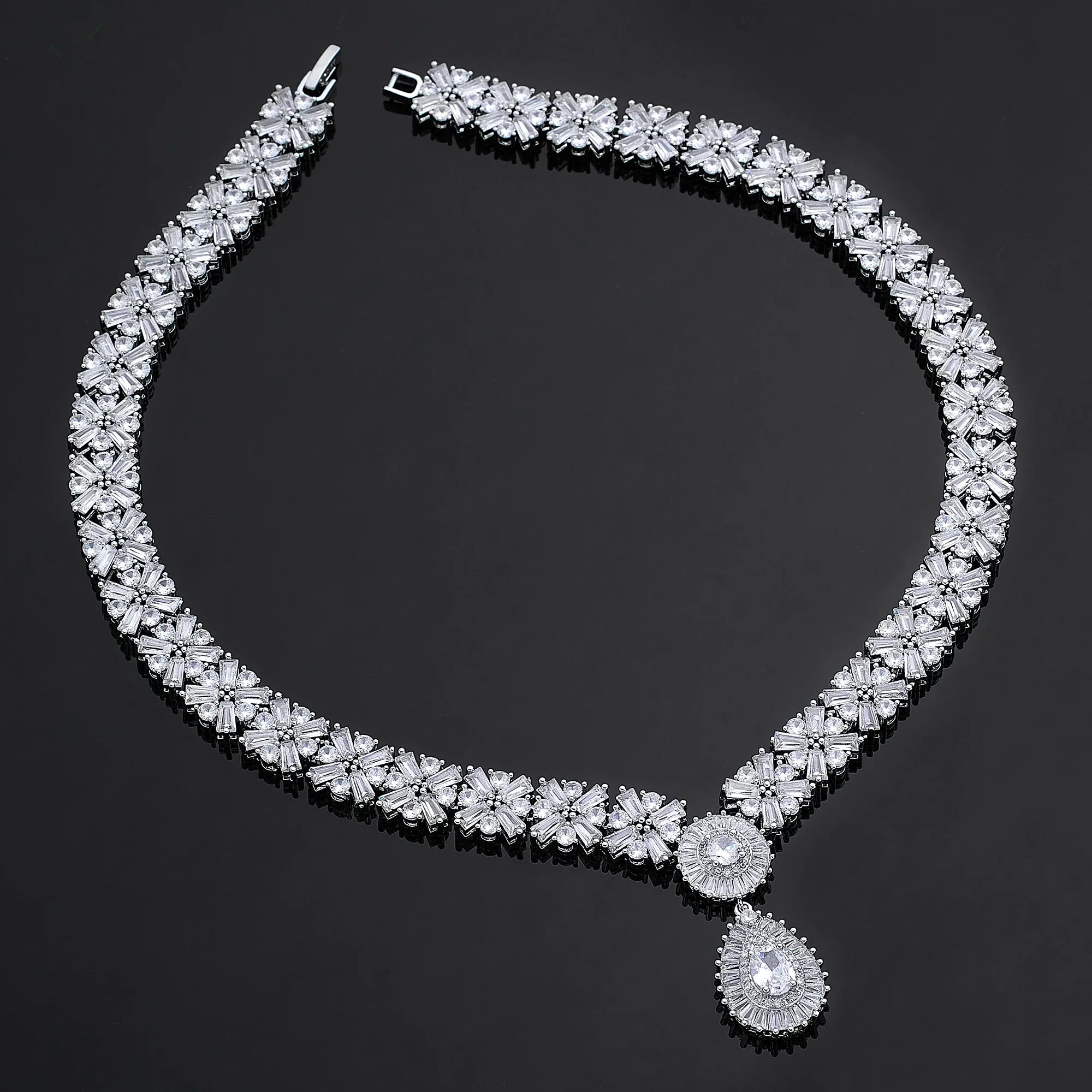 Luxury Wedding Indian Bridal Jewelry Sets Women Snowflakes Cubic Zirconia 4 pcs Necklace Earrings for Women