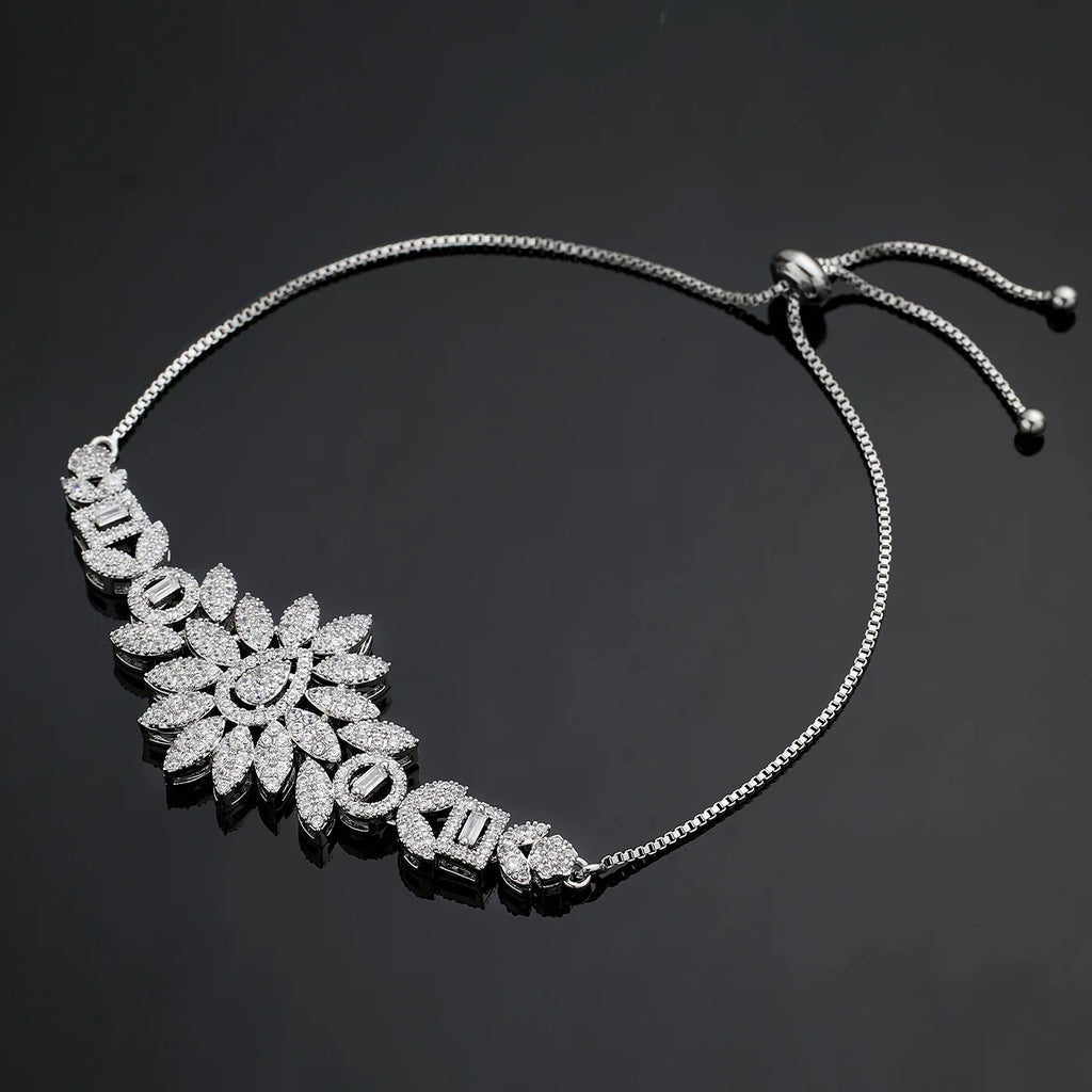 2025 Hot Sale Bridal Wedding Jewelry Sets for Women 4 Pieces Wedding Party Zirconia Necklace Bracelet with Adjustable Chain