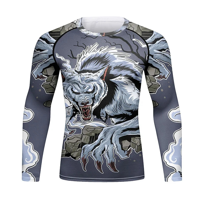 Men's MMA BJJ Rashguard Brazilian Jiu-Jitsu No Gi Grey Compression Gym Shirts Westling Martial Art Training T Shirt