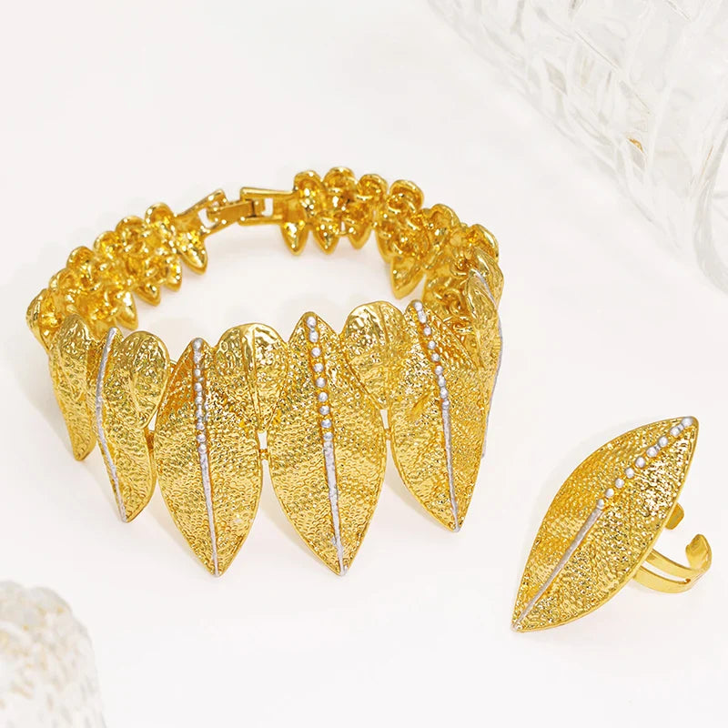 Italian 18K Gold Plated Jewelry Set Vintage Leafs Design Exaggeration Large Jewellry For Women Wedding Gift 2025 New
