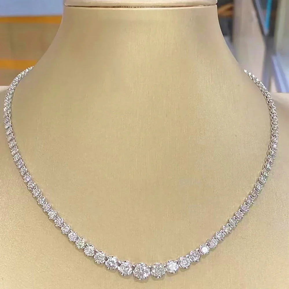 Moissanite Diamond Tennis Necklace with Certificate 3-5mm Size Gradient Diamond Riviera Necklace S925 Silver Choker for Women