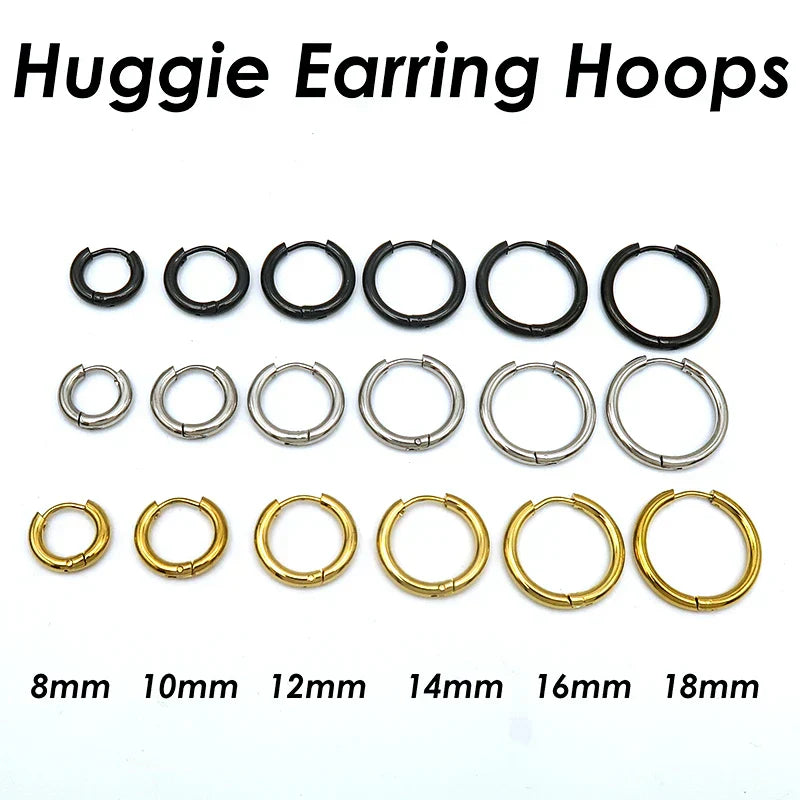 100 Pieces x Stainless Steel Huggie Hoop Earrings Gold Color Black Wholesale Stainless Steel Earring Hoops for Women or Men