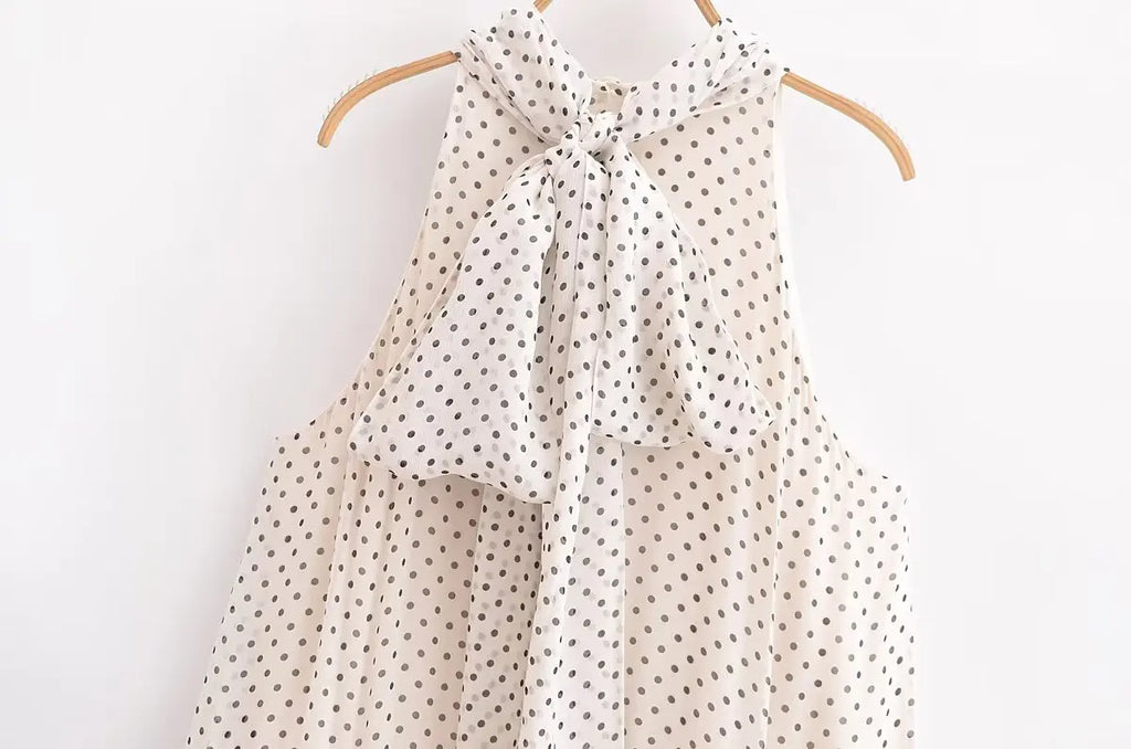 Sexy Halter Scarf Dot Print Dress Women Sleeveless Backless Chiffon Holiday Dress Fashion 2025 Summer Loose Beach Dress