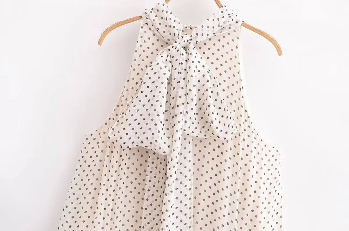 Sexy Halter Scarf Dot Print Dress Women Sleeveless Backless Chiffon Holiday Dress Fashion 2025 Summer Loose Beach Dress
