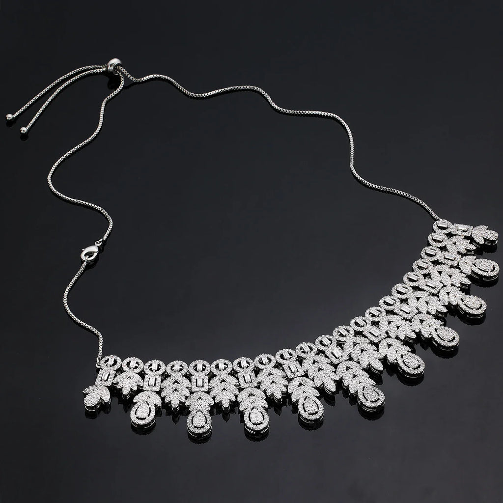 2025 Hot Sale Bridal Wedding Jewelry Sets for Women 4 Pieces Wedding Party Zirconia Necklace Bracelet with Adjustable Chain