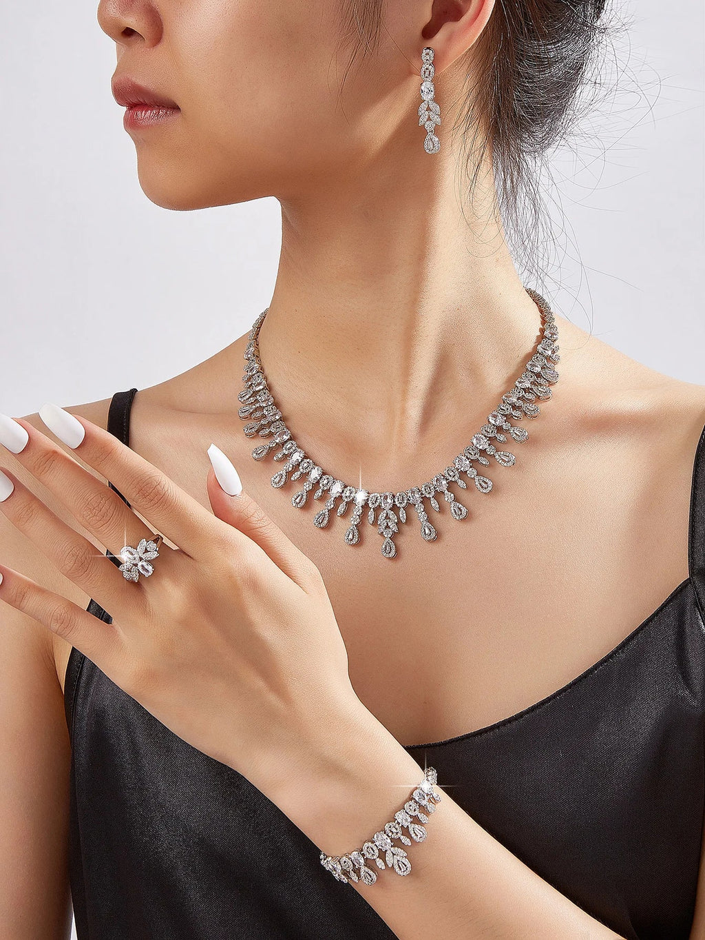 4pcs Bridal Cubic Zirconia Jewelry Sets For Women Party Luxury Dubai Nigeria CZ Crystal Wedding Jewelry Sets