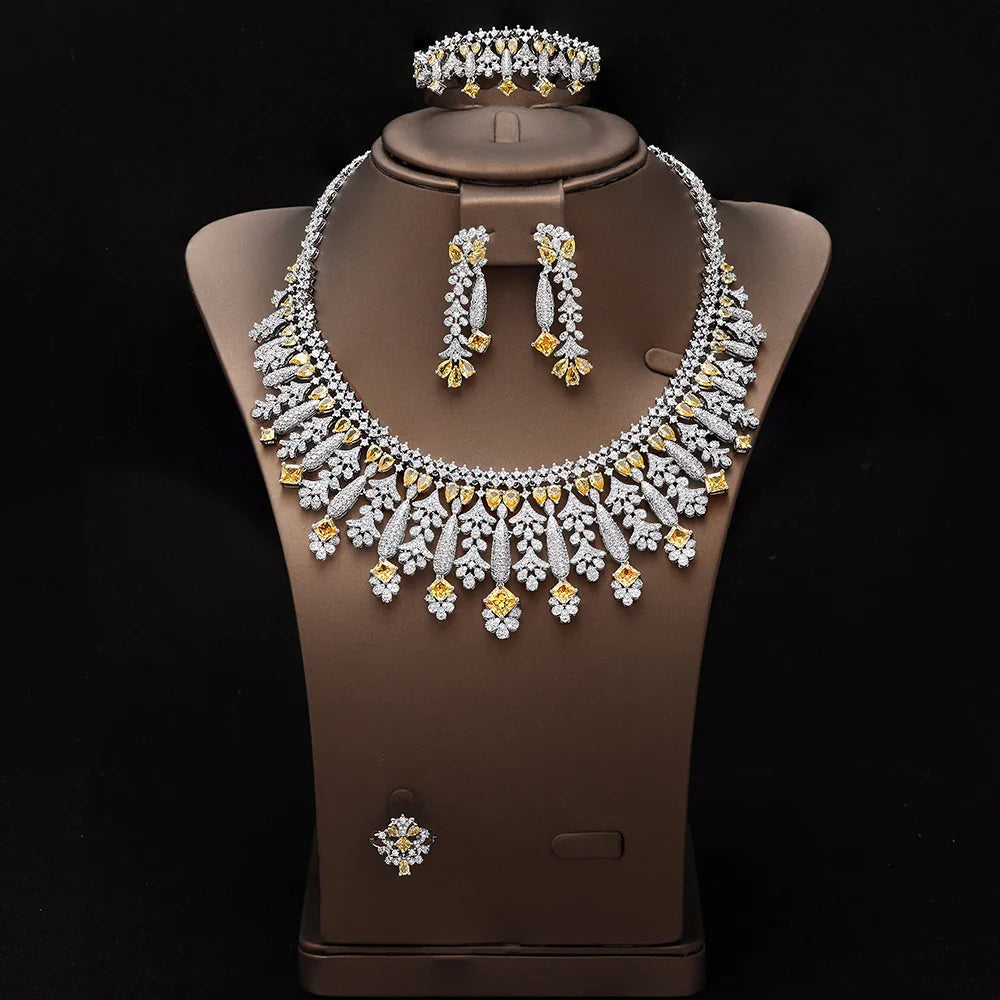 4pcs Bridal Zirconia Full Jewelry Sets For Women Party, Luxury Dubai Nigeria CZ Crystal Wedding Jewelry Sets