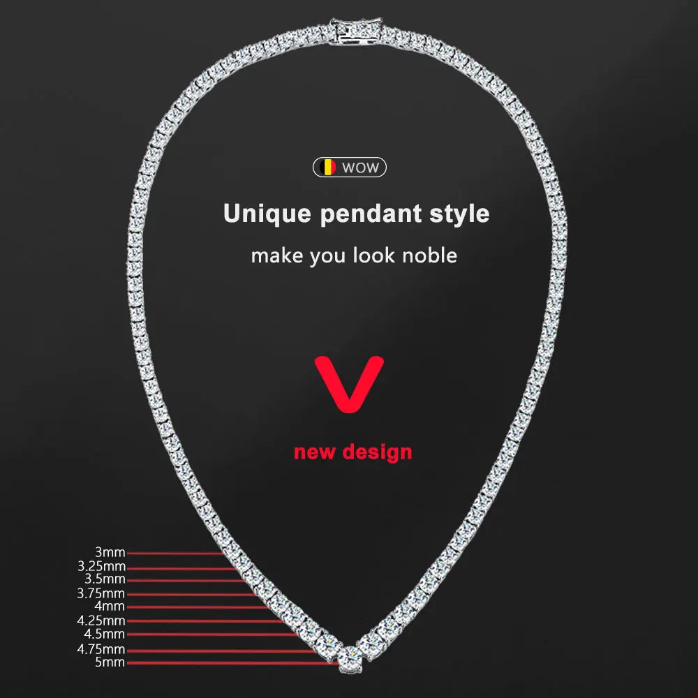 Moissanite Tennis Necklace for Woman V Style Wedding Party Neckchain 925 Sterling Sliver Plated 18k White Gold Necklace