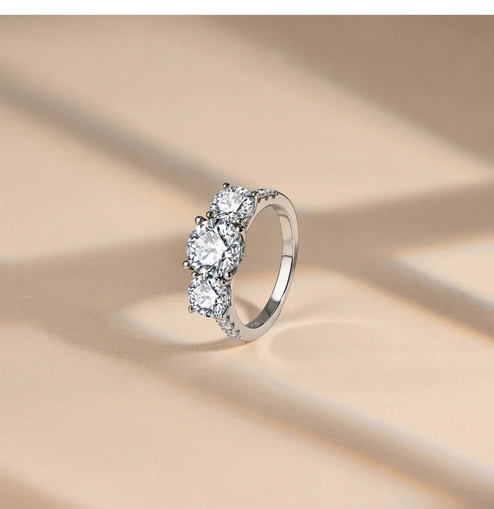 Engagement Ring Round Cut 4.0ct Moissanite Rings for Women Sterling Silver Ring Wedding Promise Rings for Her