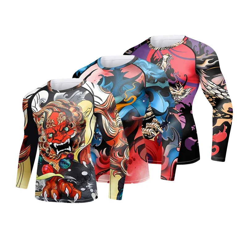Men's MMA BJJ Rashguard Brazilian Jiu-Jitsu No Gi Grey Compression Gym Shirts Westling Martial Art Training T Shirt