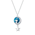 Genuine 925 Sterling Silver Blue Enamel Moon & Cat Pendant Necklace Star Neck Chain for Women Gift Fine Jewelry SCN422