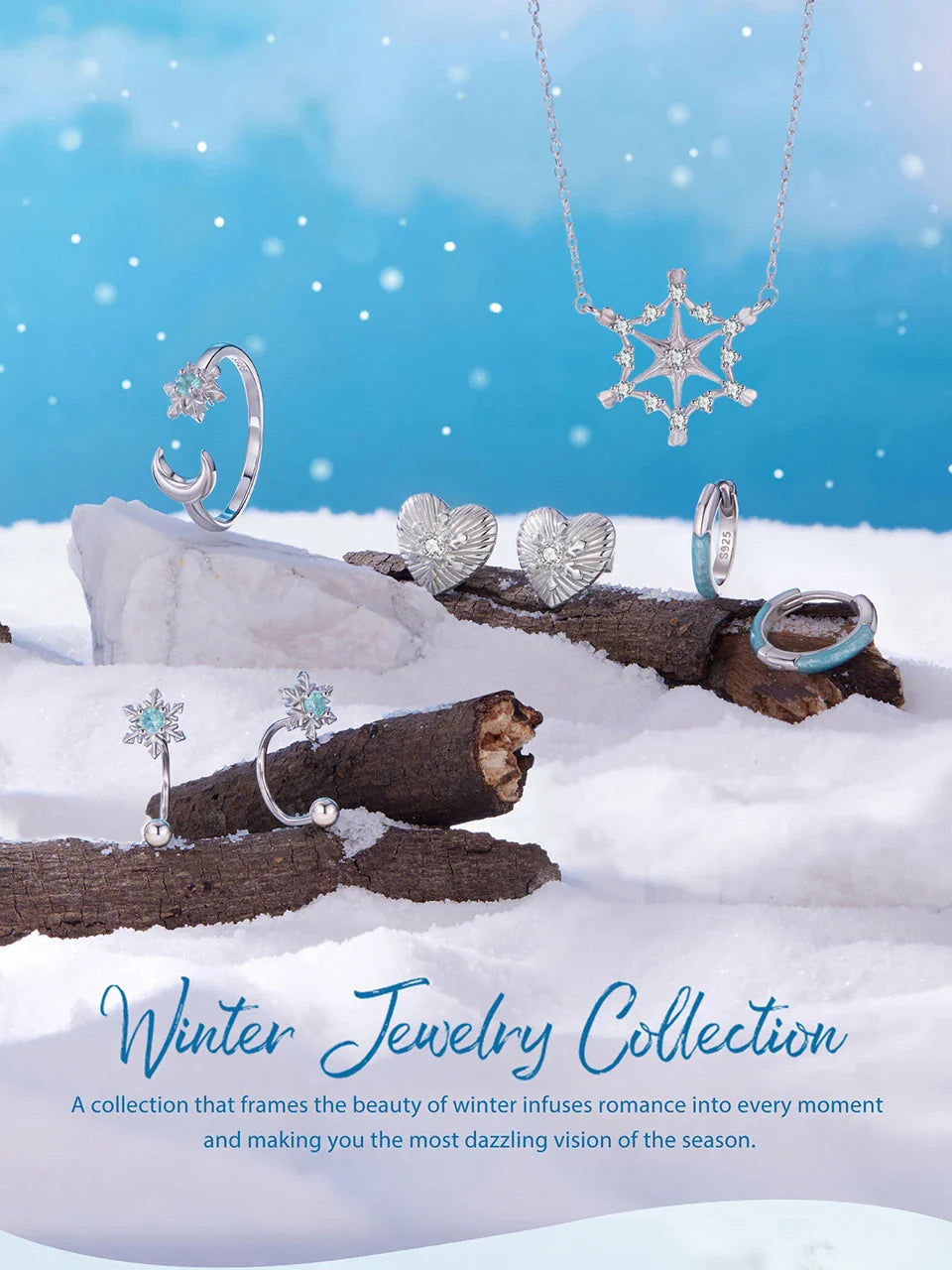 925 Sterling Silver Snowflake Pendant Necklace Sparkling Hexagram CZ Link  O-Chain Original for Women Xmas Winter Gift