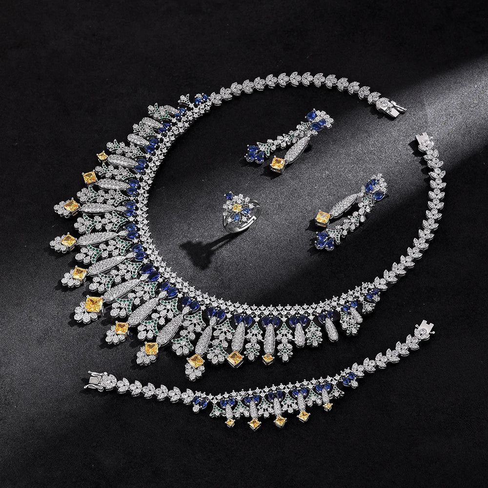 4pcs Bridal Zirconia Full Jewelry Sets For Women Party, Luxury Dubai Nigeria CZ Crystal Wedding Jewelry Sets