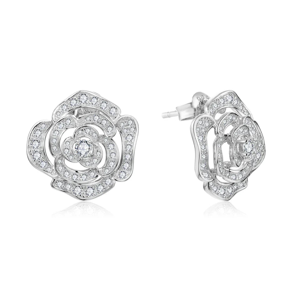 New S925 Silver Diamond Moissanite Stud Earrings for Women 18k Gold Plated Sparkling Flower Wedding Fine Jewelry Travel
