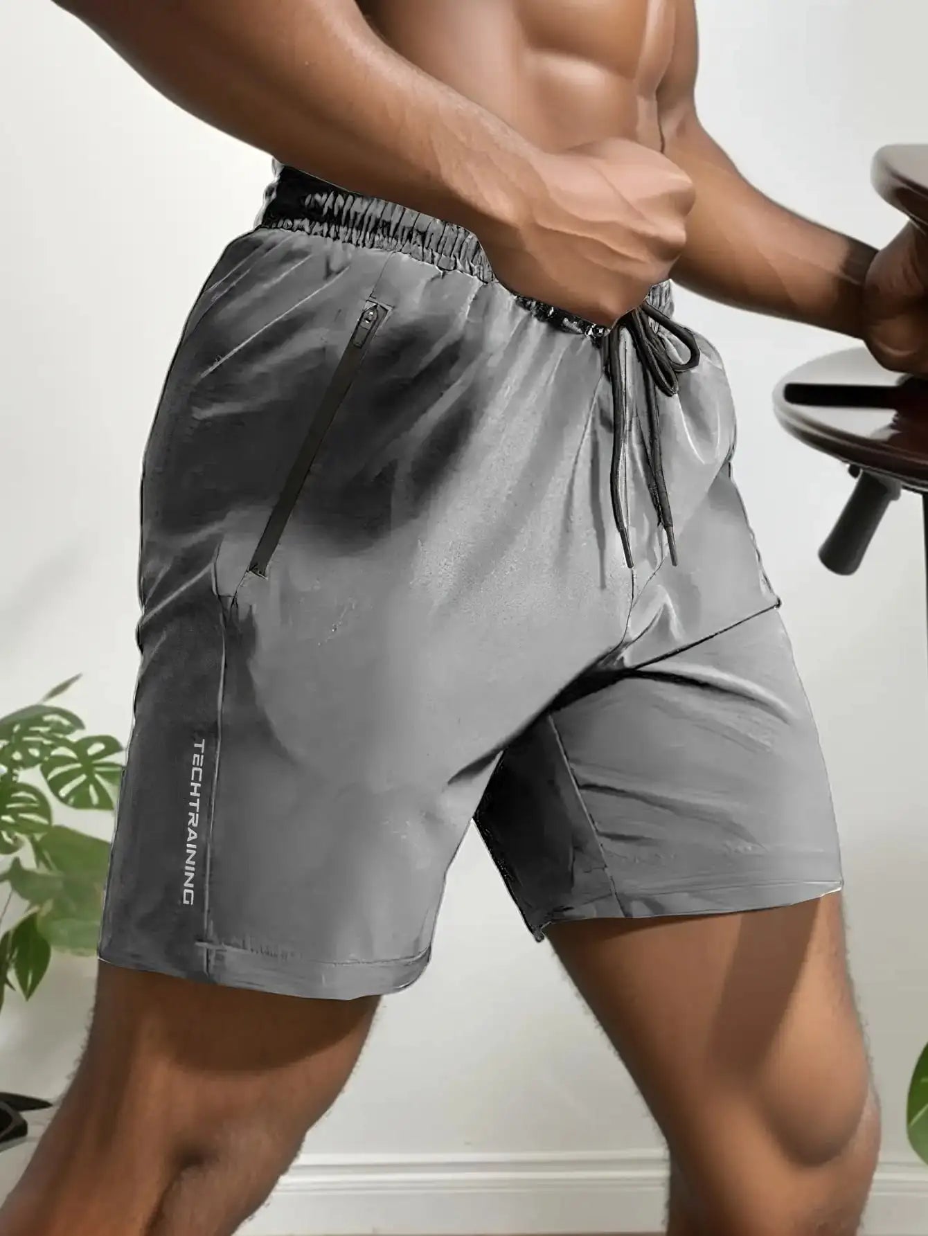 Men's Five-Piece Shorts, Sports, Fitness, Swimming, with Zipper Pockets, Quick-Drying, Casual, Breathable, Drawstring Shorts, Suitable for Summer Outdoor Sports, Fitness Training, Home Leisure, Beach Vacation