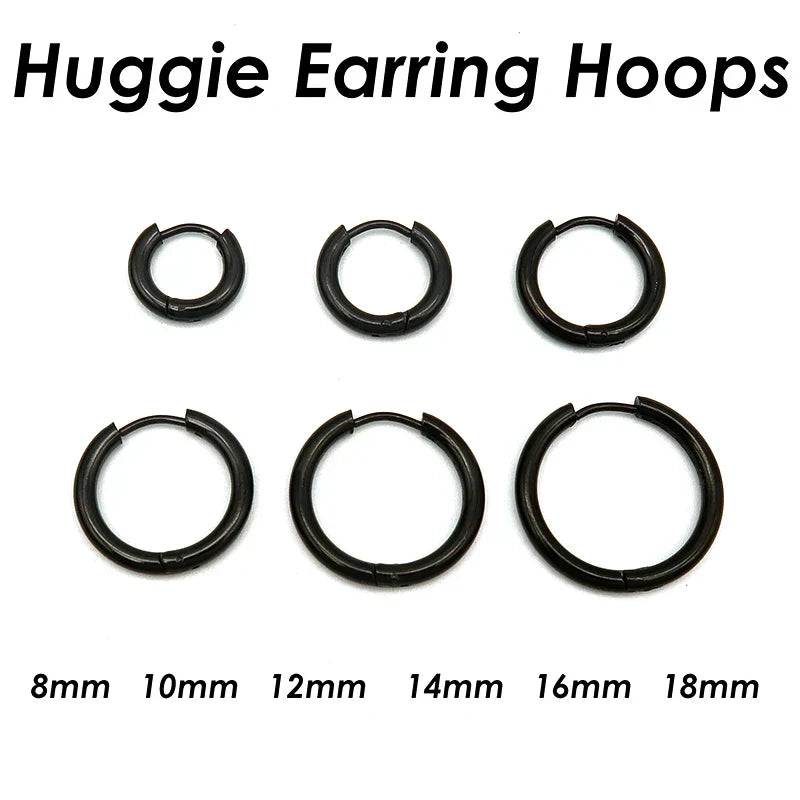 100 Pieces x Stainless Steel Huggie Hoop Earrings Gold Color Black Wholesale Stainless Steel Earring Hoops for Women or Men