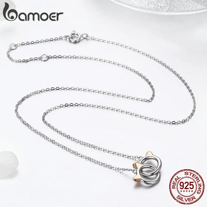 2024 New Solid 925 Sterling Silver Connected Star/Heart/Cat Pendant Necklace for Women Valentine's Day Gift Fine Jewelry