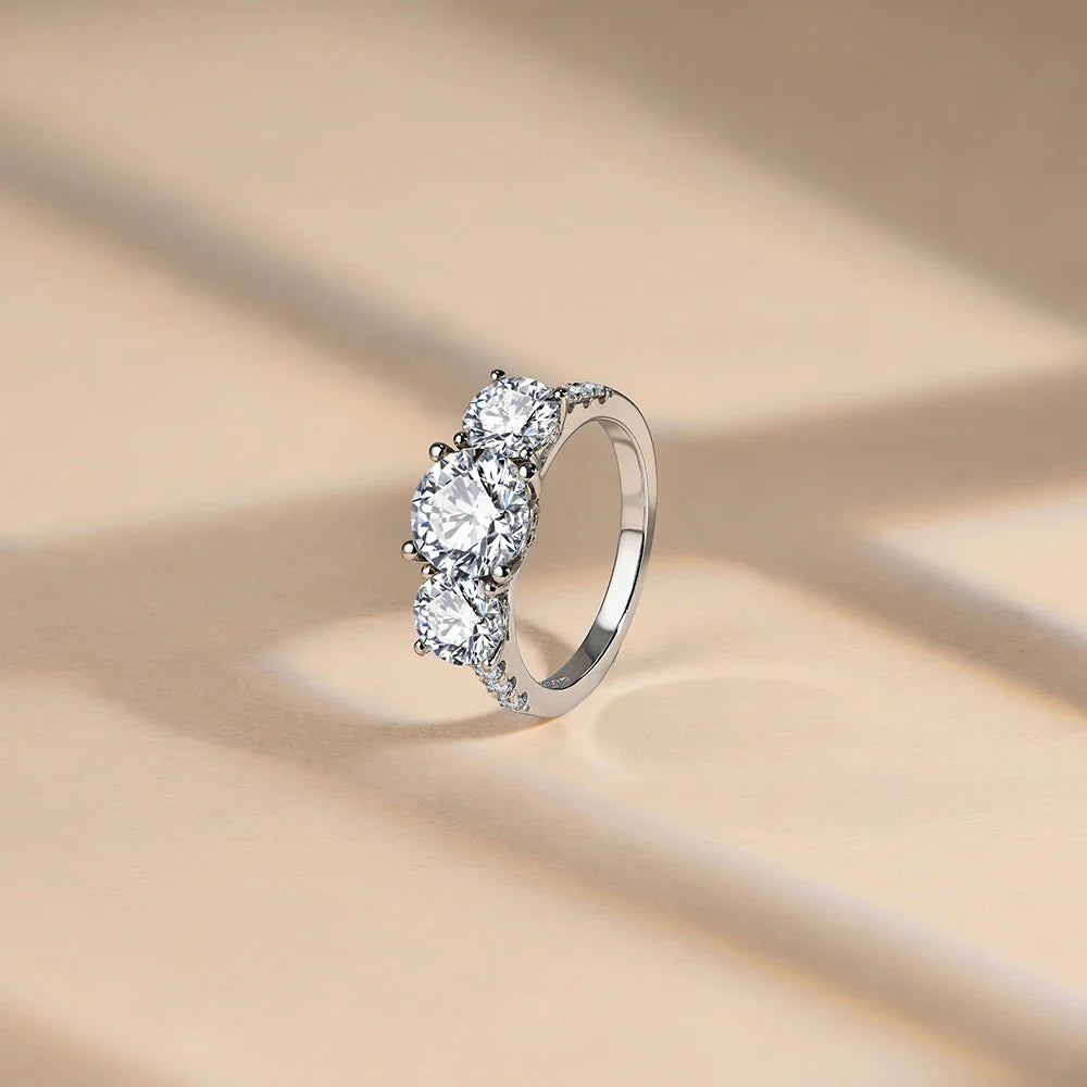 Engagement Ring Round Cut 4.0ct Moissanite Rings for Women Sterling Silver Ring Wedding Promise Rings for Her