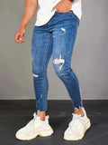Men's Slim-Fit Washed Jeans - Vintage Five-Pocket Light Blue | Authentic Faded Look for Fall/Winter Vintage Vibes