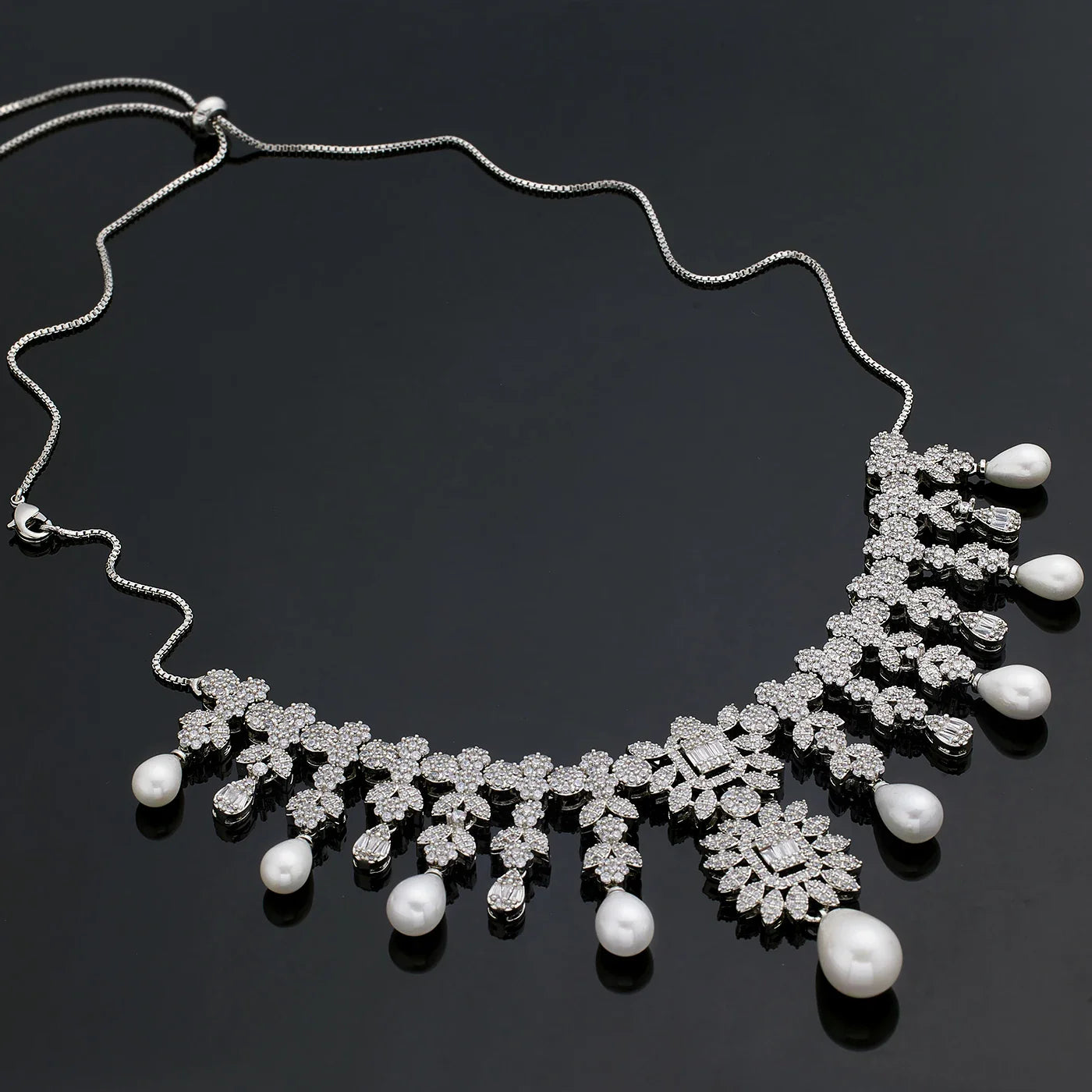 Elegant Pearls CZ Zirconia Bridal Jewelry Set For Women 4PCS Adjustale Chain 2024 Bride Wedding Party Jewellery