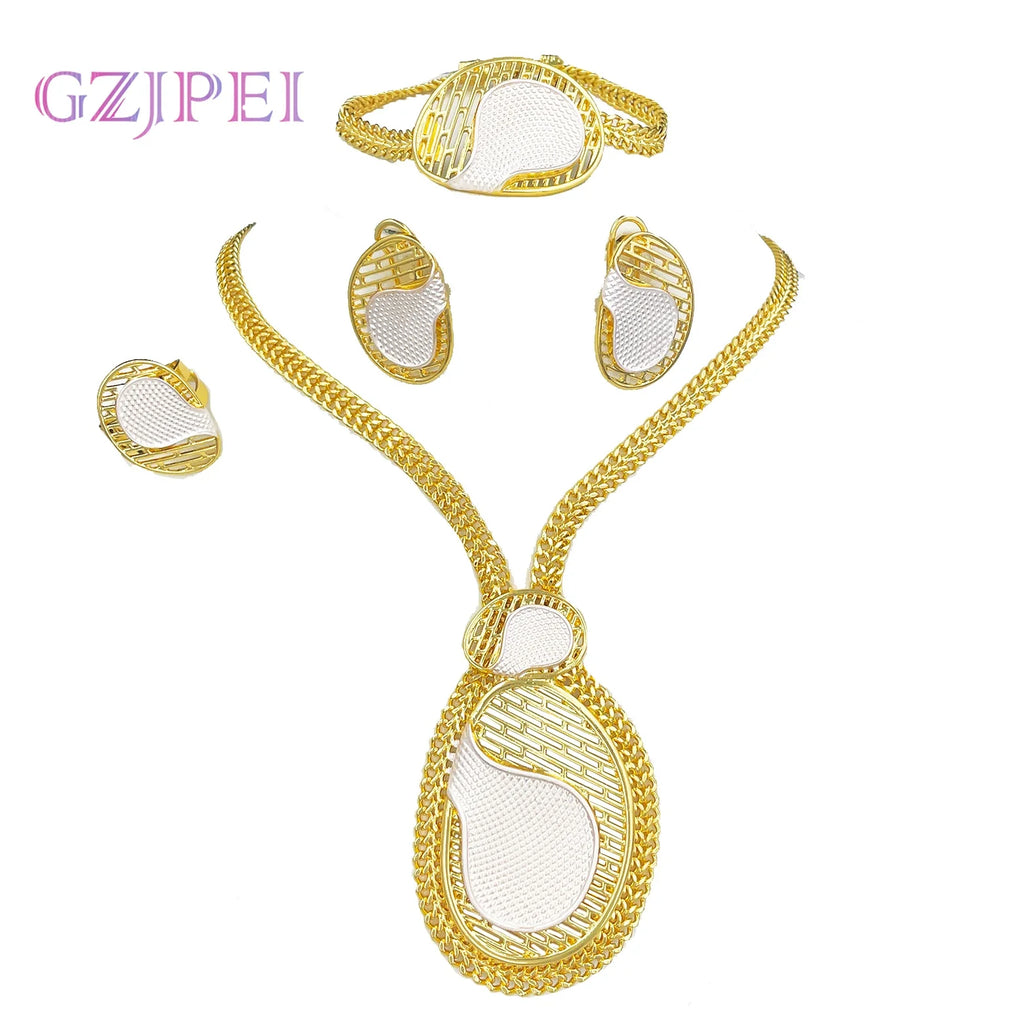 Big Jewelry Set Two Tone Miami Chain Necklace Bracelet Elegant Stud Earring Ring 2025 Trendy Wedding Party Jewellery ﻿